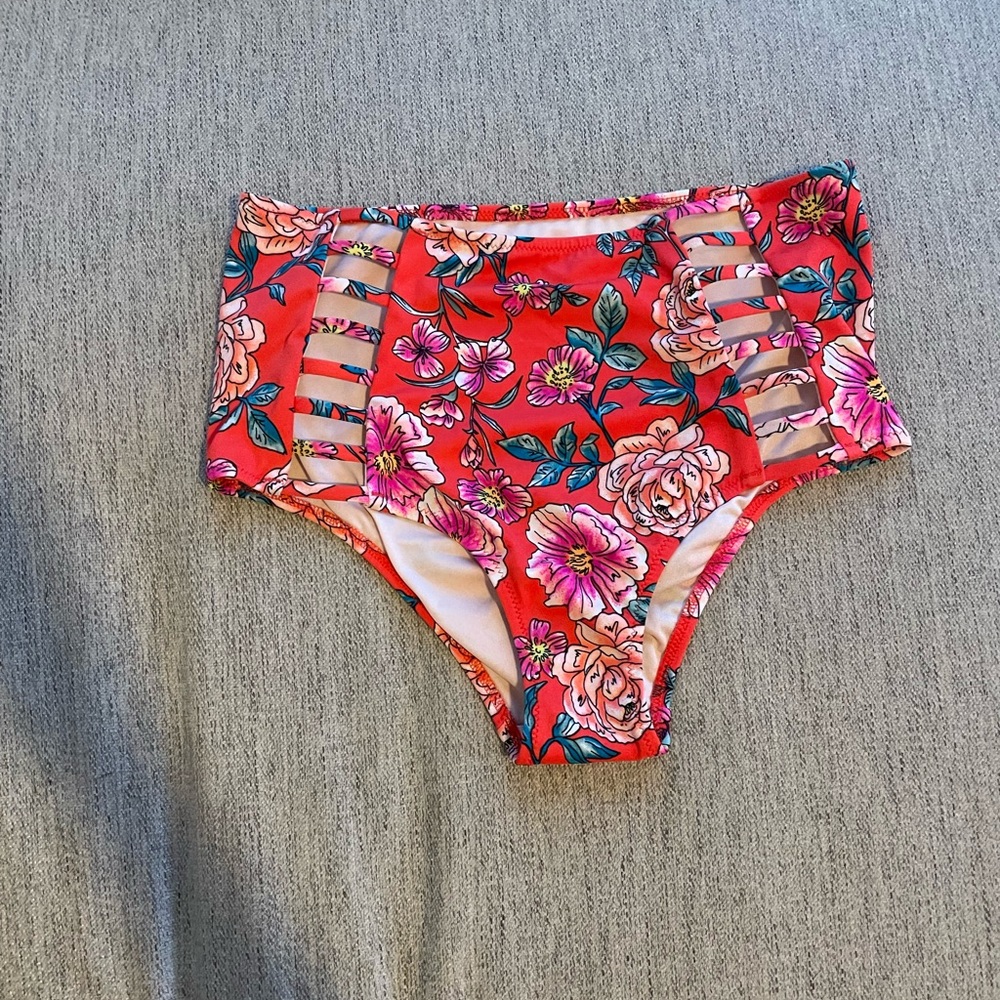Floral high rise bikini bottoms